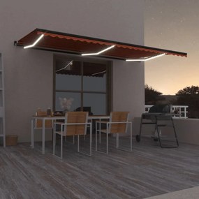 Tenda Da Sole Retrattile Manuale Led 600x350 Cm Arancio Marrone /