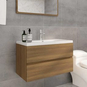 Mobile bagno lavabo integrato rovere marrone legno multistrato