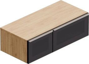 Mobile da bagno sospeso Star con top integrato L 100.3 x H 30 x P 46 cm rovere oak, 2 cassetti a destra con frontale in vetro Dark Grey