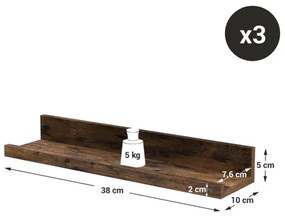 Set da 3 mensole da parete SHELFY marrone