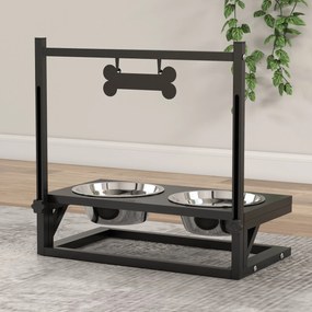 Portaciotole per Cani Rialzata con Altezza Regolabile 40,5x22x39 cm 2 Ciotole in Acciaio da 900ml Nero...