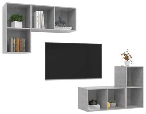 Mobile tv a parete 4 pz grigio cemento in truciolato