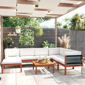 Set divani da giardino 8 pz con cuscini crema massello acacia