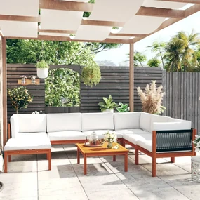 Set divani da giardino 8 pz con cuscini crema massello acacia