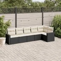 Set Divano da Giardino 6 pz con Cuscini Nero in Polyrattan 3218976