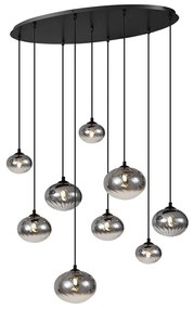 Lampada a sospensione moderna nera con vetro fumé 9 luci - Jia