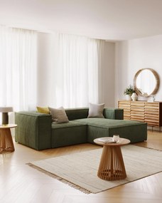 Kave Home - Divano Blok 2 posti chaise longue destra in velluto a coste spesse verde 240 cm