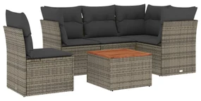 Set divano da giardino 6 pz con cuscini grigio in polyrattan