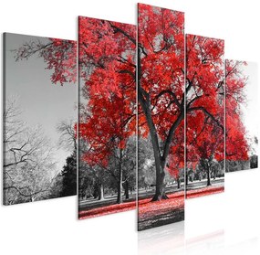 Quadro Autumn in the Park (5 Parts) Wide Red  Colore Rosso, Dimensioni e Misure 200x100