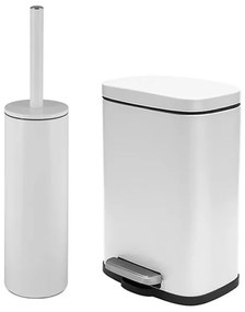 Set pattumiera 5lt a pedale e portascopino in acciaio bianco opaco Axin