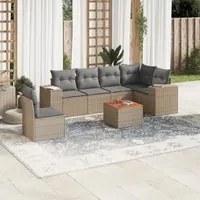 Set Divani da Giardino 7 pz con Cuscini Beige in Polyrattan 3225471