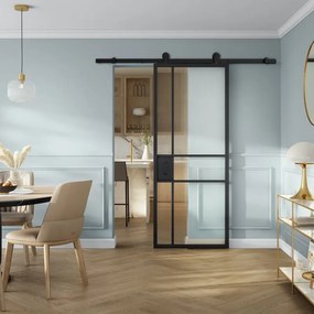 Porta scorrevole reversibile Tamara in alluminio nero e trasparente, L 86 x H 215 cm, con binario Indus