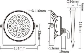 Faro LED 9W RGB+CCT IP66 da Telecomando con Picchetto e Staffa Colore RGB+CCT