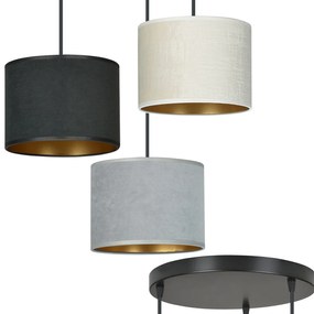 Lampadario Tondo 3 Luci Ganesha In Acciaio Nero E Paralumi In Tessuto Multicolore