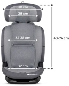 KINDERKRAFT - Seggiolino auto ONETO 3 i-Dimensioni (76-150 cm) + Isofix Cool grigio