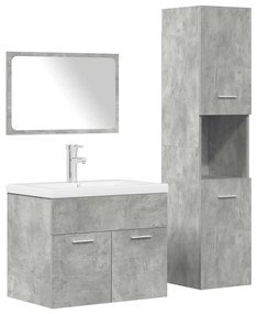 Set Mobili Da Bagno 4 Pz Grigio Cemento İn Legno Multistrato /