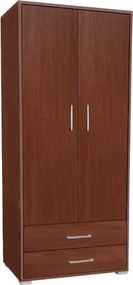 Armadio in legno con 2 ante 2 cassetti e appendiabiti interno Noce