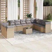 Set Divani da Giardino 11 pz con Cuscini Beige in Polyrattan 3249708