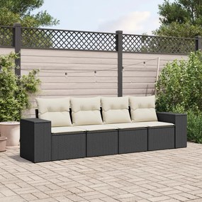 Set divani da giardino 4 pz con cuscini nero in polyrattan