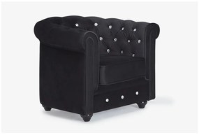 Poltrona CHESTERFIELD in velluto Nero con bottoni effetto cristallo