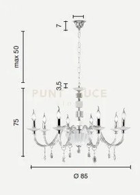 Lampadario livia 8 luci ottanio- trasparente e cromo attacco e14 d....
