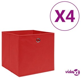 vidaXL Contenitori 4 pz in Tessuto non Tessuto 28x28x28 cm Rosso