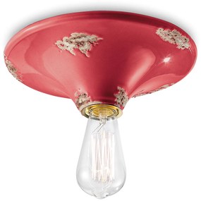 Plafoniera Vintage Tonda Grande Ceramica Rossa 1 Luce E27