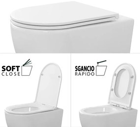 Sanitari filomuro con scarico traslato e copriwater soft-close Flan