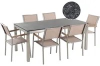 Set da pranzo da giardino beige con piano in granito fiammato 6 posti 180 x 90 cm