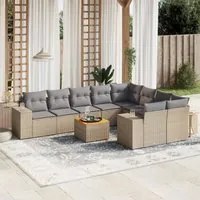 Set Divano da Giardino 10 pz con Cuscini Beige in Polyrattan 3257935