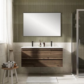 Mobile Linea L120 H55 P45 in laminato rovere cotto 2 cassetti a chiusura ammortizzata e lavabo in ceramica doppia vasca