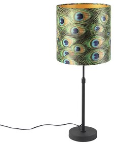 Lampada da tavolo nera con paralume in velluto pavone con oro 25 cm - Parte