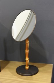 Specchio Da Appoggio Diametro 21 Cm Industrial Bronze Con Supporto In Bamboo Guccio Bertocci