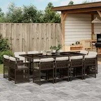 Set da Pranzo da Giardino 13pz con Cuscini Marrone Polyrattan 3211761