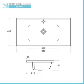 Lavabo da incasso 90x46 cm in ceramica bianco lucido