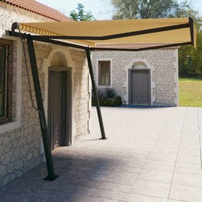 Tenda da Sole Retrattile Automatica con Pali 4x3m Gialla Bianca