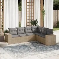 Set Divano da Giardino 6 pz con Cuscini Beige in Polyrattan 3222608