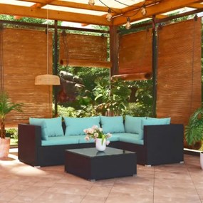 Set Salotto da Giardino 5 pz con Cuscini in Polyrattan Nero