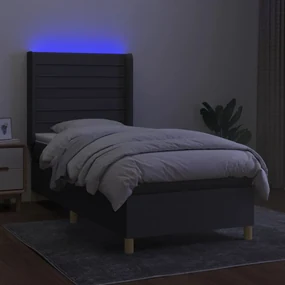 Letto a molle materasso e led grigio scuro 90x190 cm in tessuto