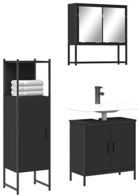 Set Mobili Da Bagno 3 Pz Nero İn Legno Multistrato /