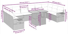 Set divani da giardino 11 pz con cuscini in polyrattan grigio