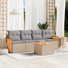 Set Divano da Giardino 5 pz con Cuscini Beige in Polyrattan