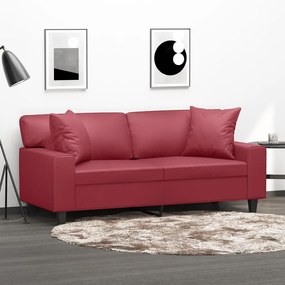 Divano A 2 Posti Con Cuscini Rosso Vino 140 Cm İn Similpelle /