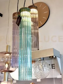 Lampadario sospensione itala 3 vetri fume' violet e acquamarine fin...