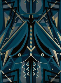 KEK Amsterdam Carta da parati Art Deco Animaux Grasshopper Gold - Blue