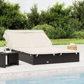 Lettino Doppio Tetto Pieghevole Nero 213x118x97cm İn Polyrattan /