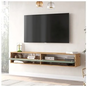 Mobile Tv Sospeso 180x32x30 Effetto Legno Rovere E Verde Con Vani Frame