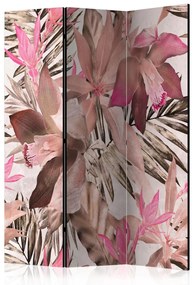 Paravento design Giungla fiorita (3 pezzi) - motivo floreale su fondo chiaro