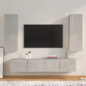 Set di mobili porta tv 4 pz grigio cemento in legno multistrato