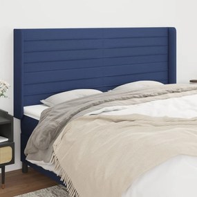 Testiera Ad Orecchio Blu 183x16x118/128 Cm İn Tessuto /